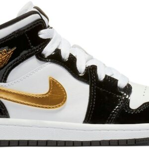 (Preschool) Air Jordan 1 Mid Patent 'Black Gold' BQ6932-007